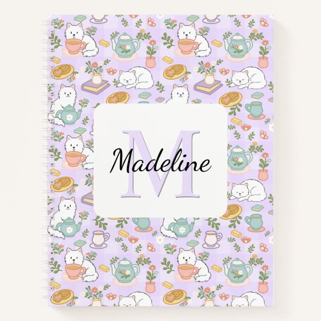 Carnet Personalized Tea & Bookish Cats Pastel Name (Devant)