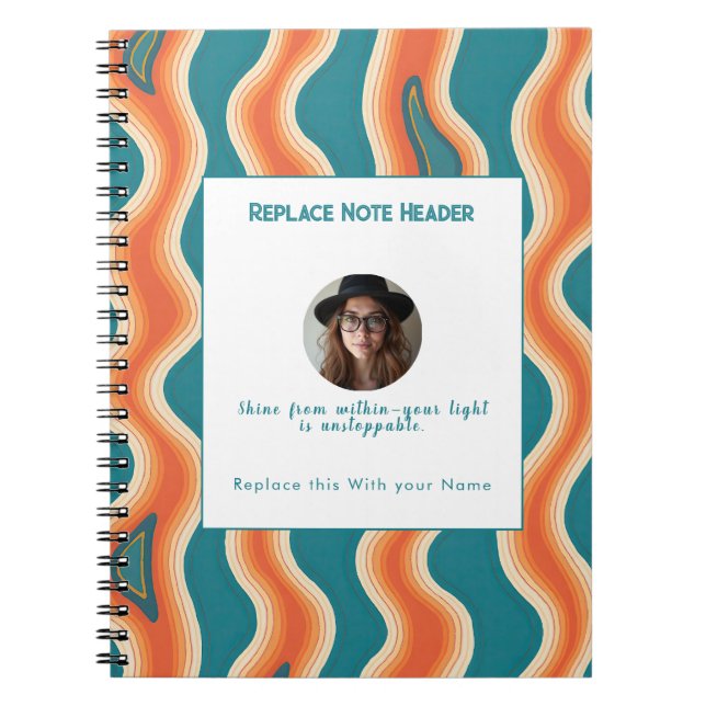 Carnet Personalized Teal and Orange Wave Patterned  (Devant)