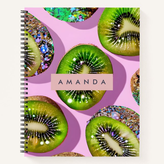 Carnet Personalized Vibrant Glitter Kiwi Pop Art Design (Devant)