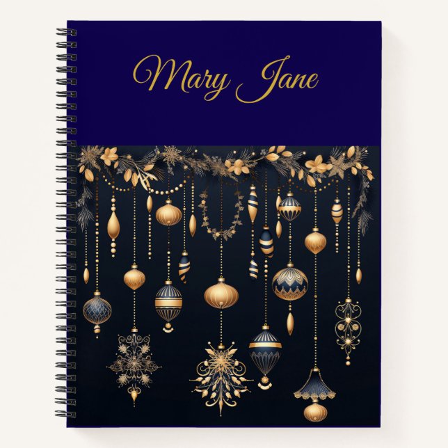 Carnet Personalized Vintage Navy Blue and Gold Christmas  (Devant)