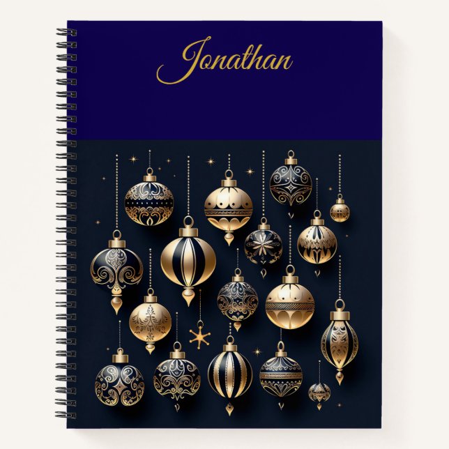 Carnet Personalized Vintage Navy Blue and Gold Christmas  (Devant)