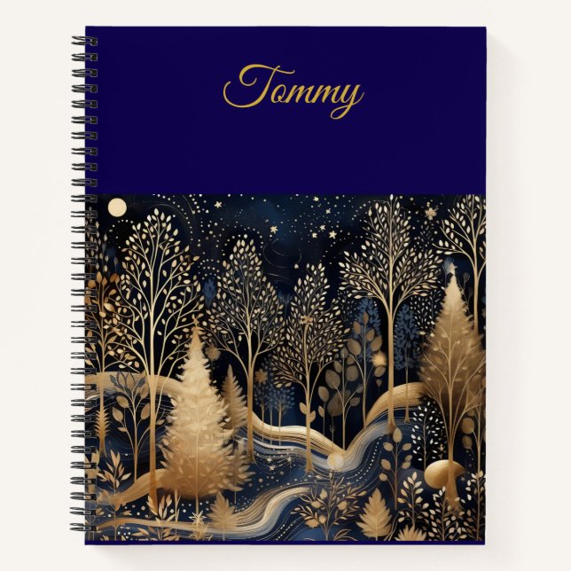 Carnet Personalized Vintage Navy Blue and Gold Christmas  (Devant)