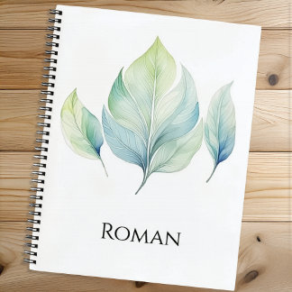 Carnet Personalized Watercolor Leaf Spiral Notebook