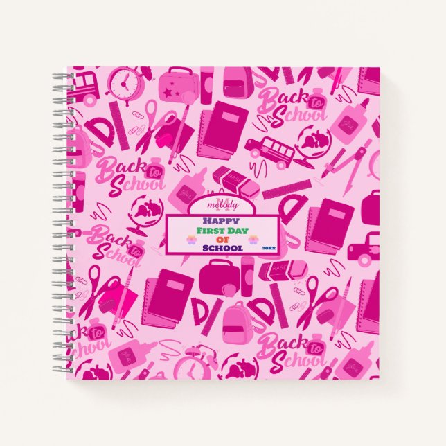 Carnet Personnalisable en rose girly Retour au Motif scol (Devant)