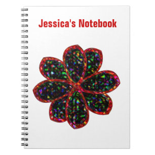Carnet personnalisable Fleur Pailletée Noir et Rou