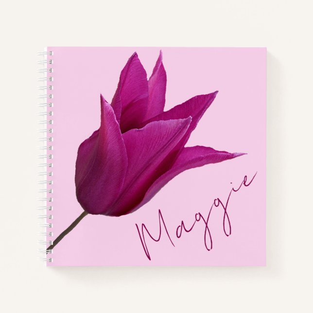 Carnet Personnalisable nom Maggie jolie tulipe rose flora (Devant)