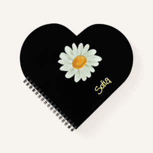 Carnet Personnalisation du nom de la marguerite noire.