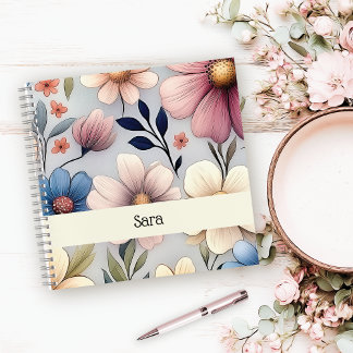Carnet personnalisé à motif floral carré avec régl