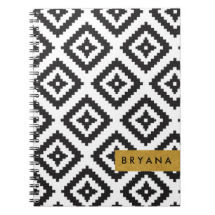 Carnet personnalisé à motif géométrique noir et bl