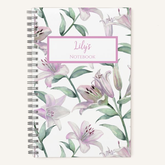 Carnet personnalisé aux lys roses (Recto)