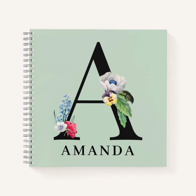 Carnet personnalisé avec monogramme floral alphabe (Devant)