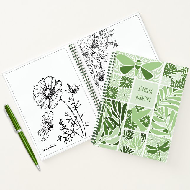 Carnet personnalisé avec Motifs verts bio (Créateur téléchargé)