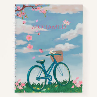 Carnet personnalisé bicyclette et fleurs de cerisi