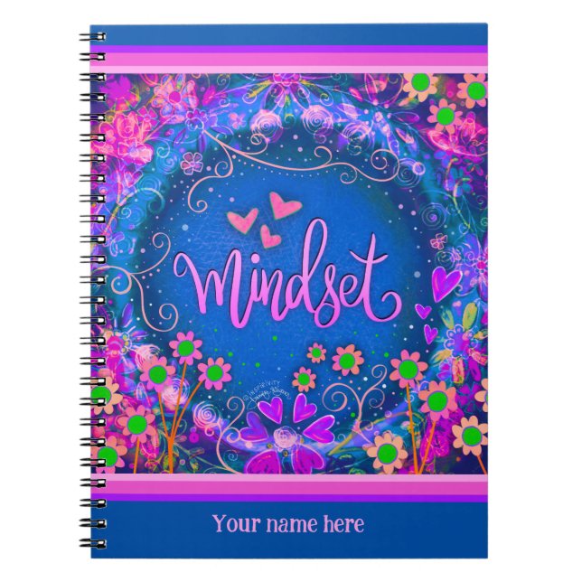 Carnet Personnalisé Blue Floral Coeurs Mindset Amusant Co (Devant)