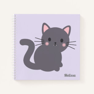 Carnet Personnalisé Chat Gris Kawaii Violet