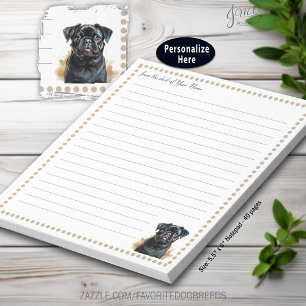 Carnet personnalisé chien Pug noir ligné