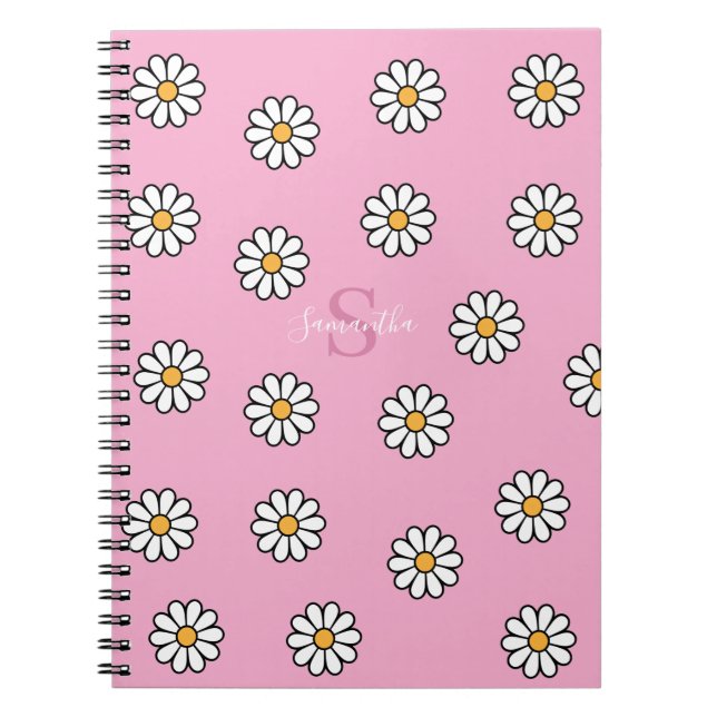 Carnet Personnalisé Cute girly blanc marguerite floral (Devant)