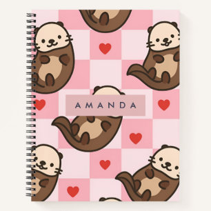 Carnet Personnalisé Cute Otter Amour avec Motif de coeur