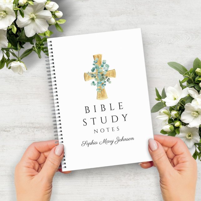 Carnet personnalisé de croix religieuse d'eucalypt (Personalized Eucalyptus Religious Cross Notebook)