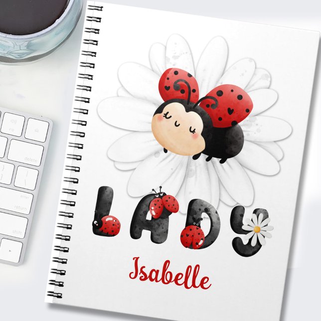 Carnet personnalisé de fille Ladybug mignon (Cute Ladybug Name Girl Notebook)