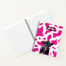 Carnet personnalisé d'impression de vache rose
