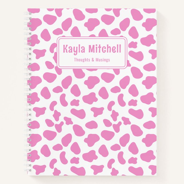 Carnet personnalisé d'impression de vache rose et  (Devant)