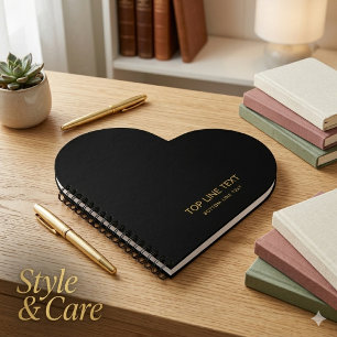 Carnet personnalisé en forme de cœur noir avec tex
