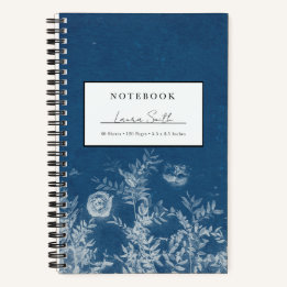 Carnet personnalisé Fleur de cyanotype bleu