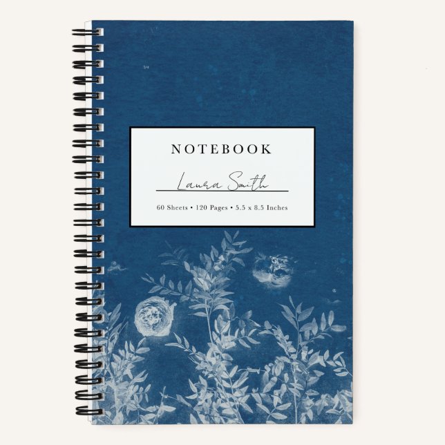 Carnet personnalisé Fleur de cyanotype bleu (Recto)