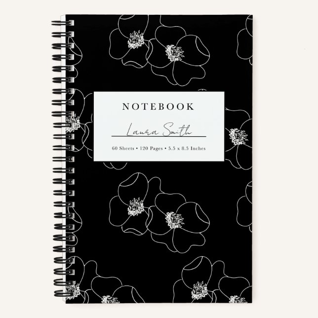 Carnet Personnalisé Fleurs Blanches et Noires (Recto)