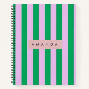 Carnet Personnalisé Frais Rayé Rétro Vert et Rose