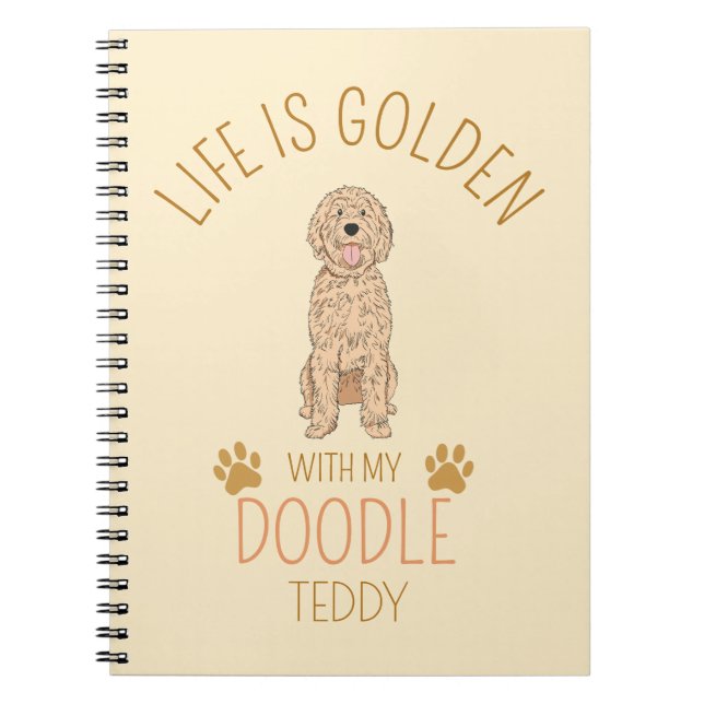 Carnet personnalisé Golden Doodle avec nom de l'an (Devant)