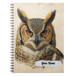 Carnet PERSONNALISE Hibou Minimaliste Vintage Oiseau à Co