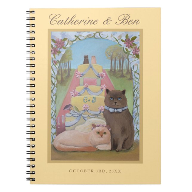 Carnet Personnalisé Jaune Chats de Mariage (Devant)