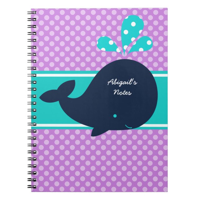 Carnet personnalisé Marine Blue Whale on Dots (Devant)