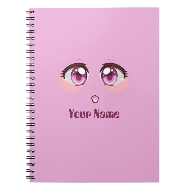 Carnet Personnalisé mignon yeux de dessin animé rose (Devant)
