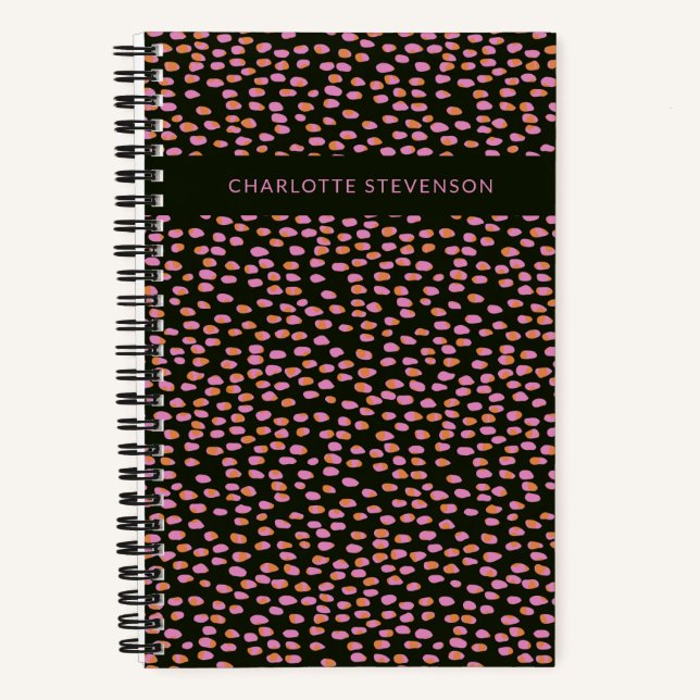 Carnet Personnalisé Moderne Abstrait pointillé rose noir (Recto)