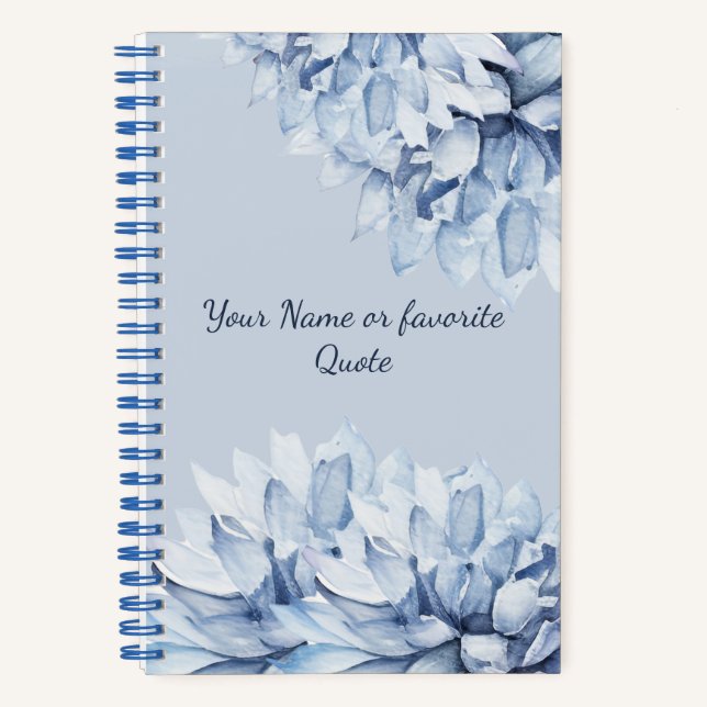 Carnet Personnalisé Moderne Floral Dusty Bleu (Recto)