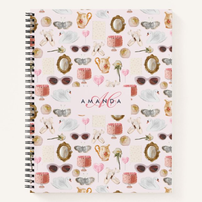 Carnet Personnalisé Monogramme Coquette Cute Girl Rose Fe (Devant)
