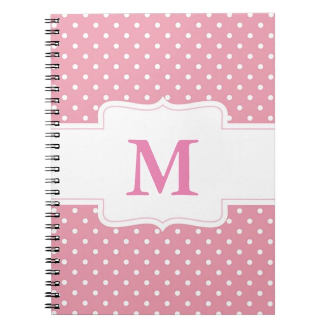 Carnet Personnalisé Monogramme Pois rose et blanc (Devant)