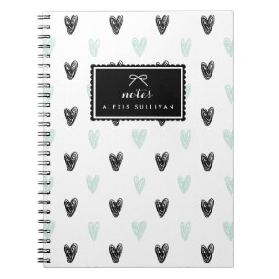 Carnet personnalisé Motif Mint & Black Hearts