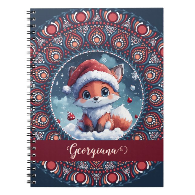 Carnet Personnalisé Noël mignon Kawaii Fox Dot Mandala (Devant)