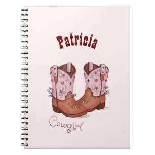 Carnet Personnalisé Nom tendance Cute CowGirl Bottes rose