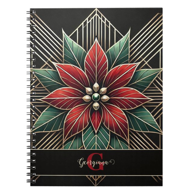 Carnet Personnalisé Retro Art Déco Floral Poinsettia (Devant)