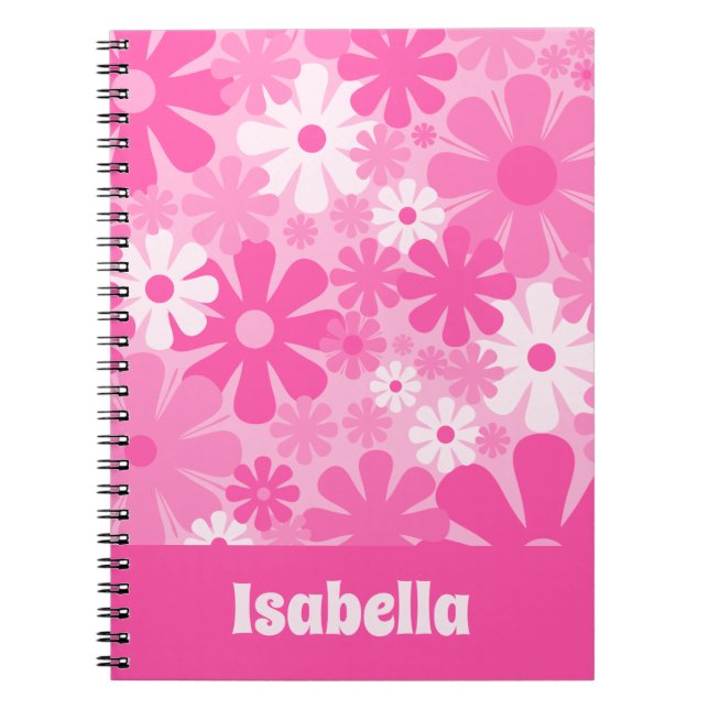 Carnet Personnalisé Retro Floral 60s les années 70 rose Y (Devant)