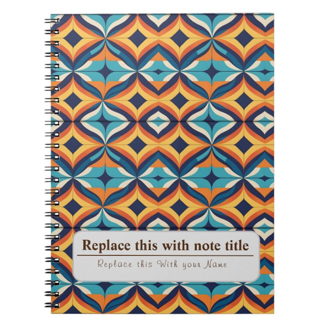 Carnet Personnalisé Retro Funky Orange Turquoise (Devant)