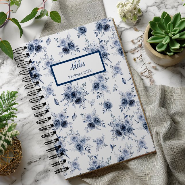 Carnet personnalisé Rose Bleue Aquarelle (Adele Blue Roses Spiral Notebook)