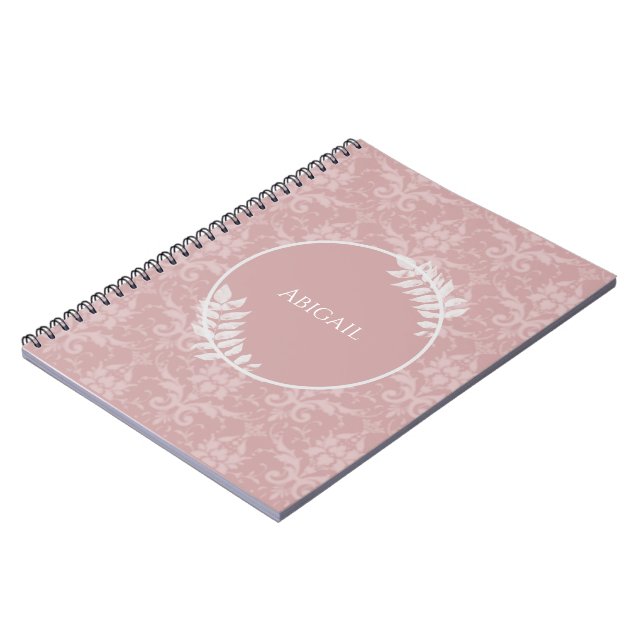 Carnet personnalisé rose Elegant Damask (Côté gauche)