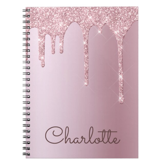 Carnet personnalisé rose gold avec drips pailletés (Devant)