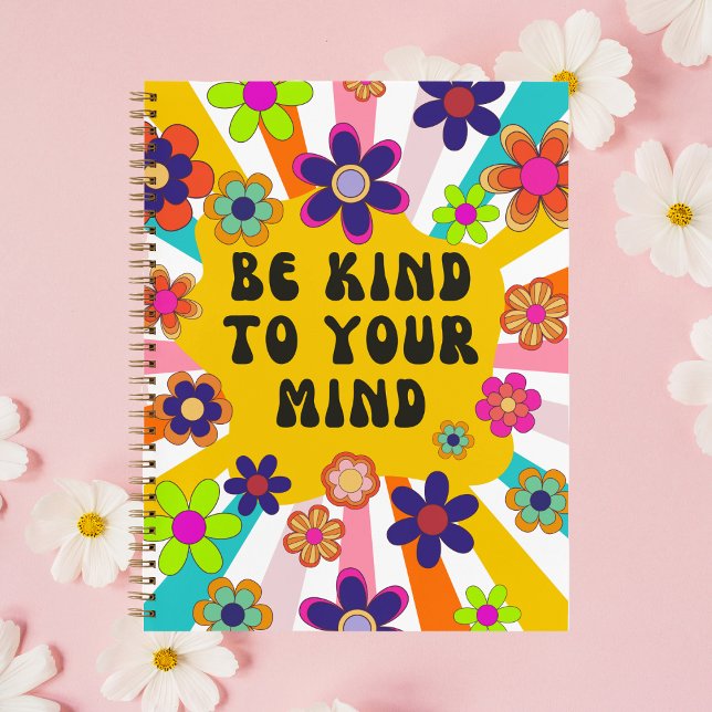 Carnet Personnalisé "Soyez gentil avec votre esprit" Flor (Personalized "Be Kind to Your Mind" Floral Notebook)